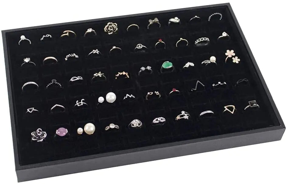 100 Slots Jewelry Ring Display Organizer Tray Holder Earrings Storage Box Case