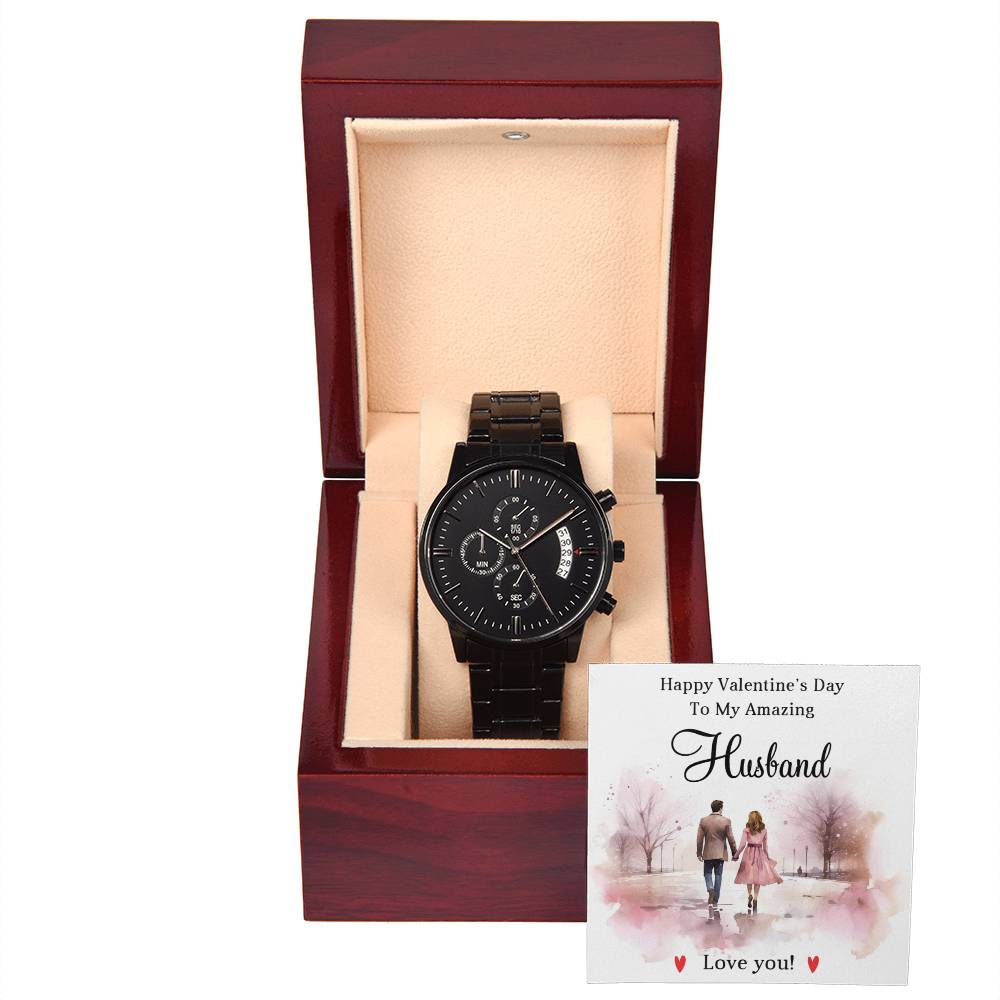 To My Husband - Valentine's Day Gift - Black Chronograph Watch