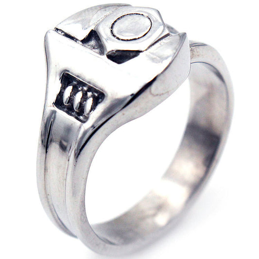 Punk 316L Stainless Steel Silver Biker/Mechanics Crescent Wrench Ring